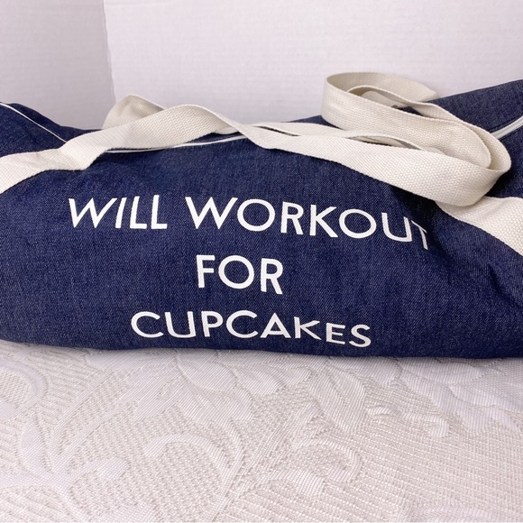 Denim GYM Bag Will Workout for Cupcakes FabFitFun WorkOut Duffle - Picture 3 of 8